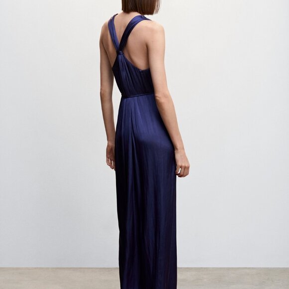 NWOT Mango Satin cross-back jumpsuit blue Size Small - Picture 3 of 10